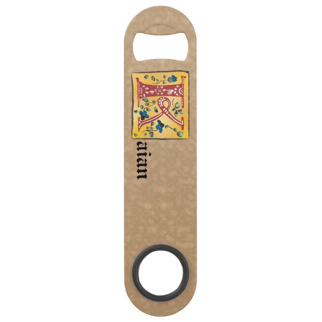 Medieval Floral Illuminated Letter K Monogram Bar Key (Front)