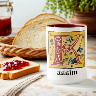 Medieval Floral Illuminated Letter K Monogram Mug