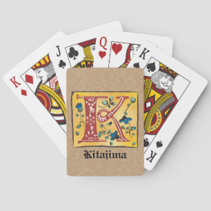 Medieval Floral Illuminated Letter K Monogram Playing Cards