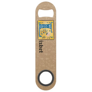 Medieval Floral Illuminated Letter L Monogram Bar Key