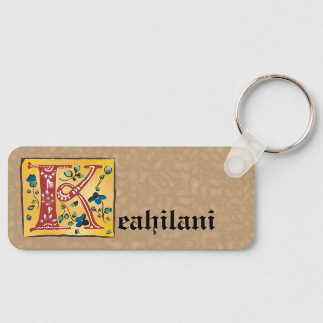 Medieval Floral Illuminated Letter L Monogram Keychain (Front)