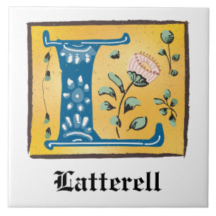 Medieval Floral Illuminated Letter L Monogram Tile