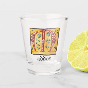 Medieval Floral Illuminated Letter M Monogram Shot Glass