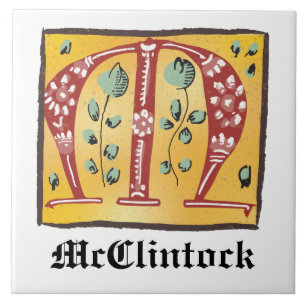 Medieval Floral Illuminated Letter M Monogram Tile