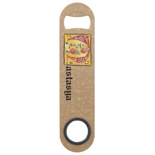 Medieval Floral Illuminated Letter N Monogram Bar Key
