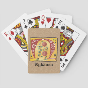 Medieval Floral Illuminated Letter N Monogram Playing Cards