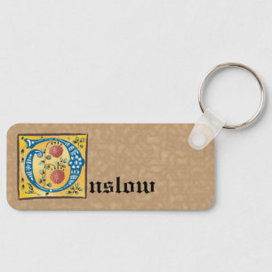 Medieval Floral Illuminated Letter O Monogram Keychain