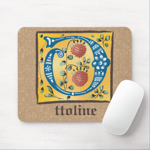 Medieval Floral Illuminated Letter O Monogram Mouse Pad