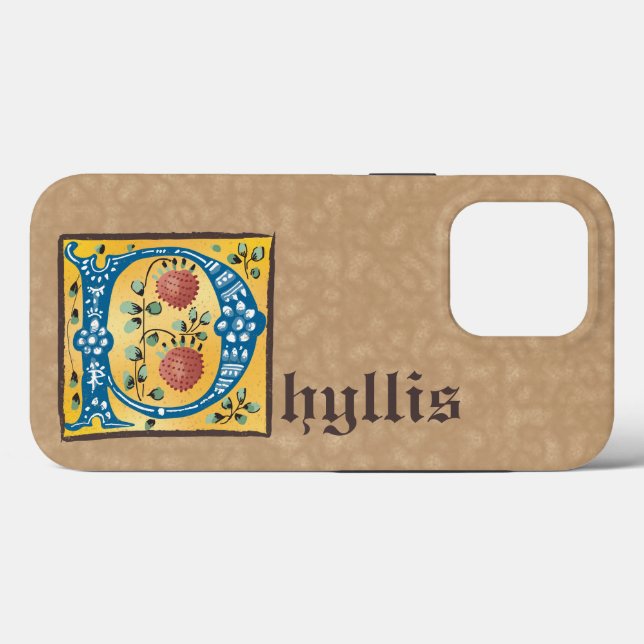 Medieval Floral Illuminated Letter P Monogram Case-Mate iPhone Case (Back (Horizontal))