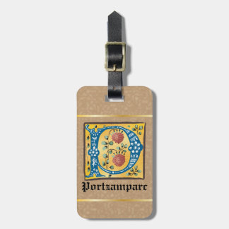 Medieval Floral Illuminated Letter P Monogram Luggage Tag