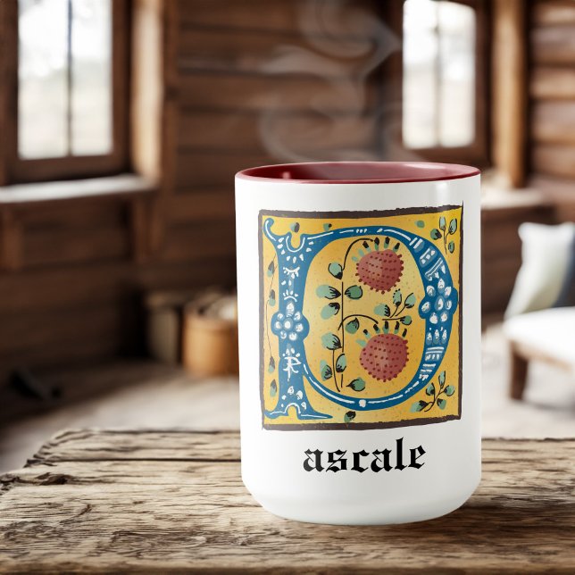 Medieval Floral Illuminated Letter P Monogram Mug (Creator Uploaded)