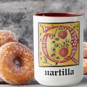 Medieval Floral Illuminated Letter Q Monogram Mug
