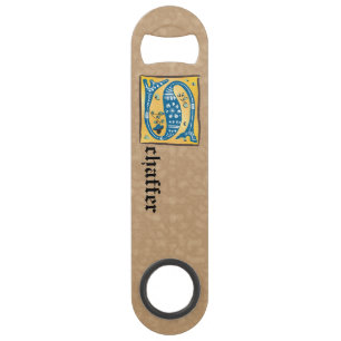 Medieval Floral Illuminated Letter S Monogram Bar Key