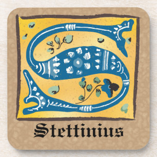 Medieval Floral Illuminated Letter S Monogram Coaster