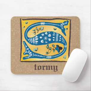 Medieval Floral Illuminated Letter S Monogram Mouse Pad