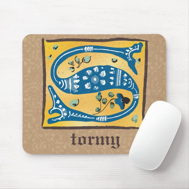 Medieval Floral Illuminated Letter S Monogram Mouse Pad (With Mouse)