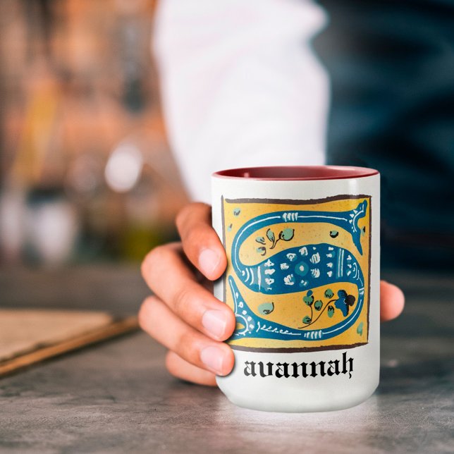 Medieval Floral Illuminated Letter S Monogram Mug (Creator Uploaded)