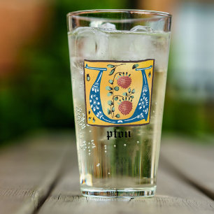 Medieval Floral Illuminated Letter U Monogram Glass
