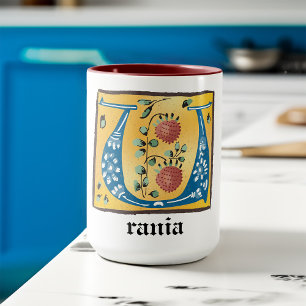 Medieval Floral Illuminated Letter U Monogram Mug