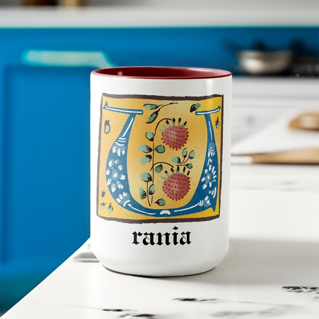 Medieval Floral Illuminated Letter U Monogram Mug (Creator Uploaded)