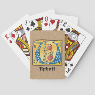 Medieval Floral Illuminated Letter U Monogram Playing Cards