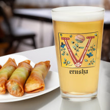 Medieval Floral Illuminated Letter V Monogram