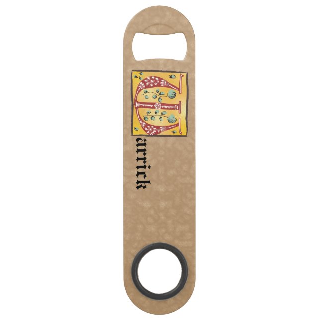 Medieval Floral Illuminated Letter W Monogram Bar Key (Front)