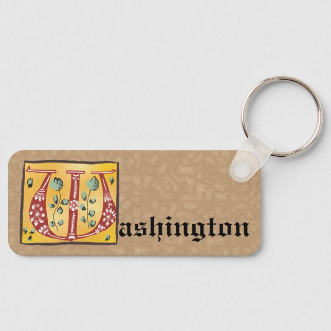 Medieval Floral Illuminated Letter W Monogram Keychain (Front)
