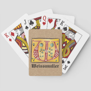 Medieval Floral Illuminated Letter W Monogram Playing Cards