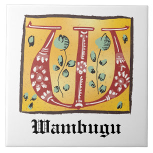 Medieval Floral Illuminated Letter W Monogram Tile