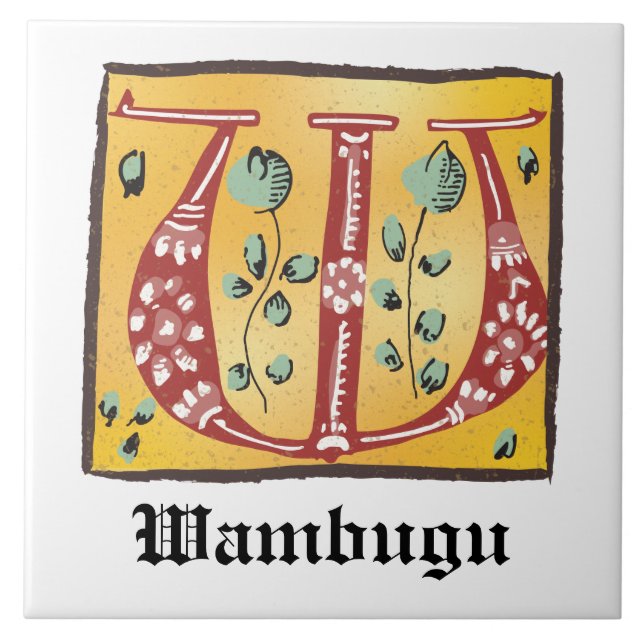 Medieval Floral Illuminated Letter W Monogram Tile (Front)