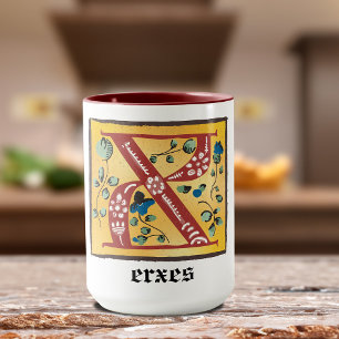 Medieval Floral Illuminated Letter X Monogram Mug