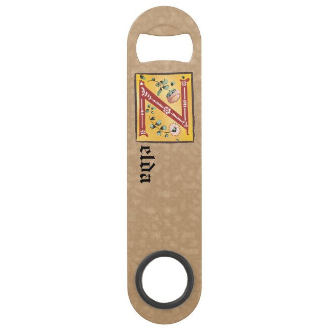 Medieval Floral Illuminated Letter Z Monogram Bar Key (Front)