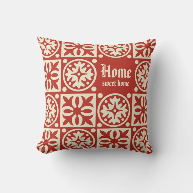 Medieval floral ornaments Home sweet home text Outdoor Pillow (Front)