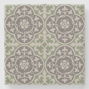 Medieval Floral Quatrefoils Stone Coaster