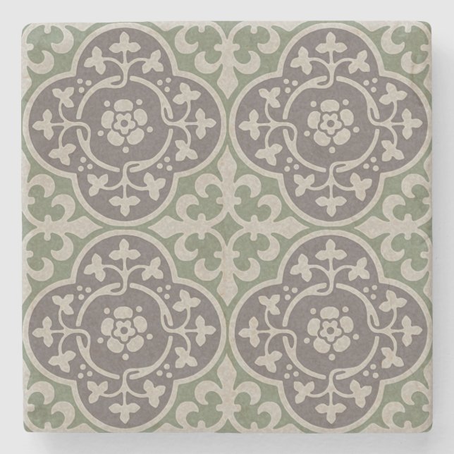 Medieval Floral Quatrefoils Stone Coaster (Front)