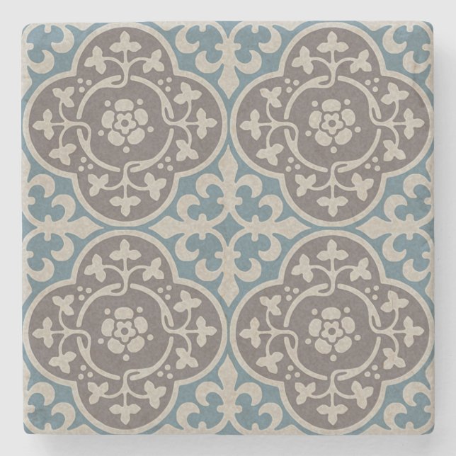 Medieval Floral Quatrefoils Stone Coaster (Front)