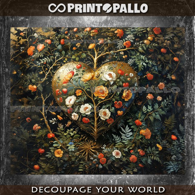 Medieval flowers composition with gold heart -  tissue paper (Creator Uploaded)