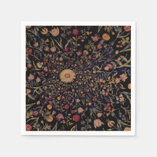 Medieval Flowers on Black Napkin
