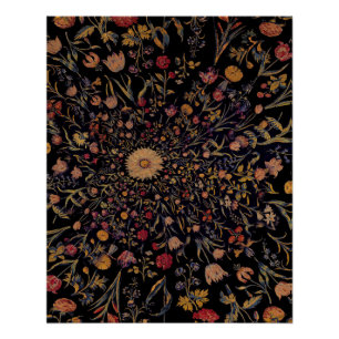 Medieval Flowers on Black Poster