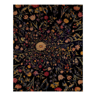 Medieval Flowers on Black Poster