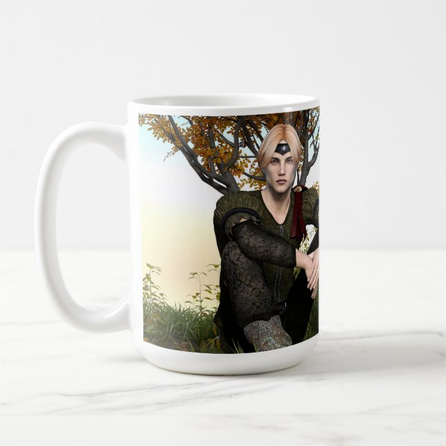 Medieval Forest Prince Fantasy Portrait Coffee Mug (Left)