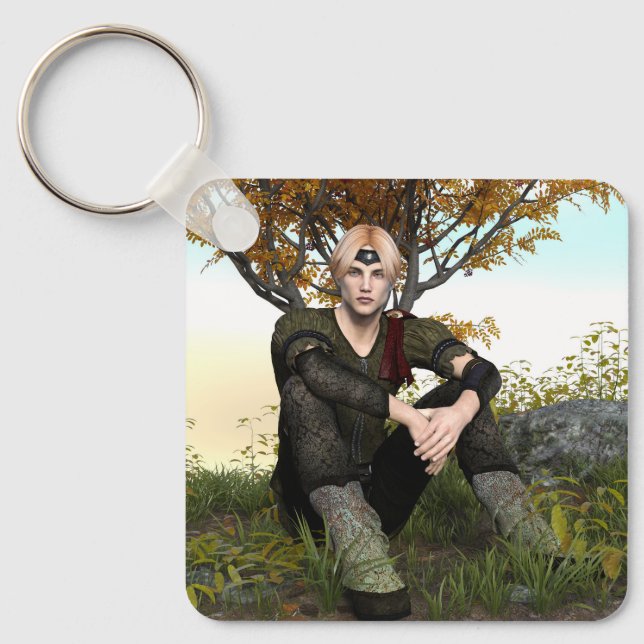 Medieval Forest Prince Fantasy Portrait Keychain (Front)