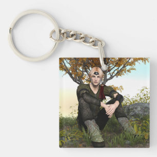 Medieval Forest Prince Fantasy Portrait Keychain