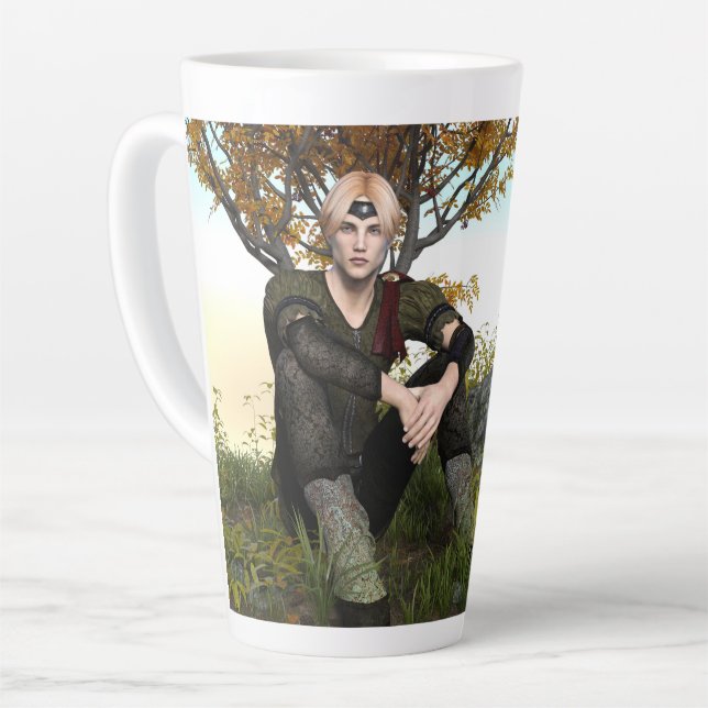Medieval Forest Prince Fantasy Portrait Latte Mug (Left Angle)
