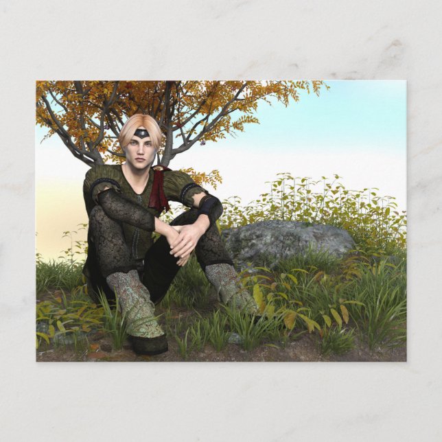 Medieval Forest Prince Fantasy Portrait Postcard (Front)