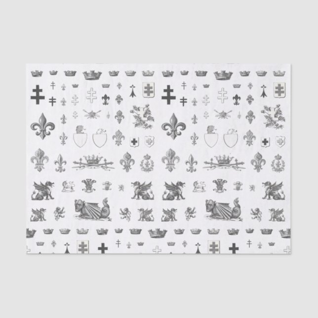 Medieval French Crown Heraldry Fleur de Lis Tissue Paper (Front)