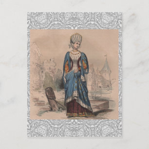 Medieval French fashion noble lady costume lace Postcard