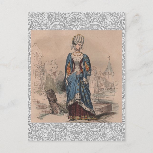 Medieval French fashion noble lady costume lace Postcard (Front)