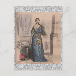 Medieval French fashion noble woman costume lace Postcard